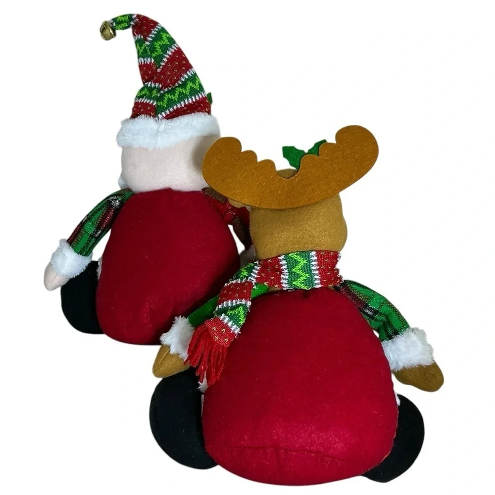 Santa and Reindeer Plush Gnomes Shelf Sitter Christmas Holiday Set Tartan Plaid